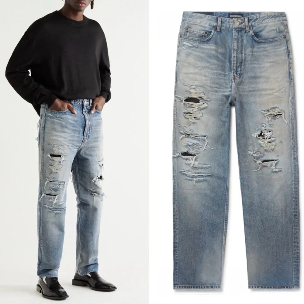 Balenciaga Distressed Ripped Logo Blue Jeans 2020 Size 34